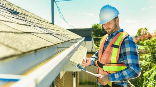 Trusted roofing company inspecting a residential roof in Northwest Arkansas