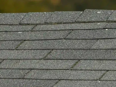 Asphalt shingles with lifting edges and early wear showing first signs of roof deterioration in Northwest Arkansas