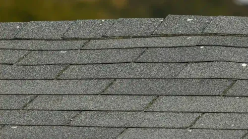 Asphalt shingles with lifting edges and early wear showing first signs of roof deterioration in Northwest Arkansas
