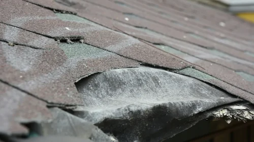 Hail and wind damaged residential roof shingles